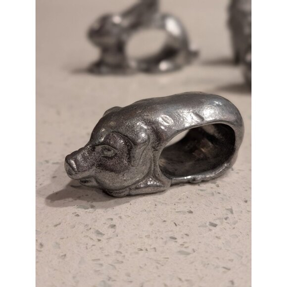Vintage Shafford Pewter Animal Napkin Rings Set 10 Ducks Rabbit Hen Pig - Picture 15 of 16